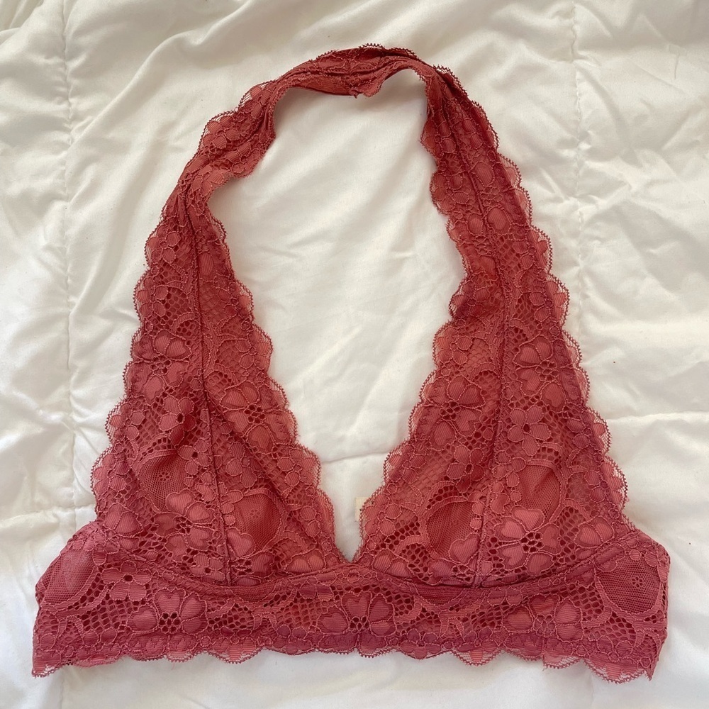 Free People Mauve Copper Lace Halter Bralette
